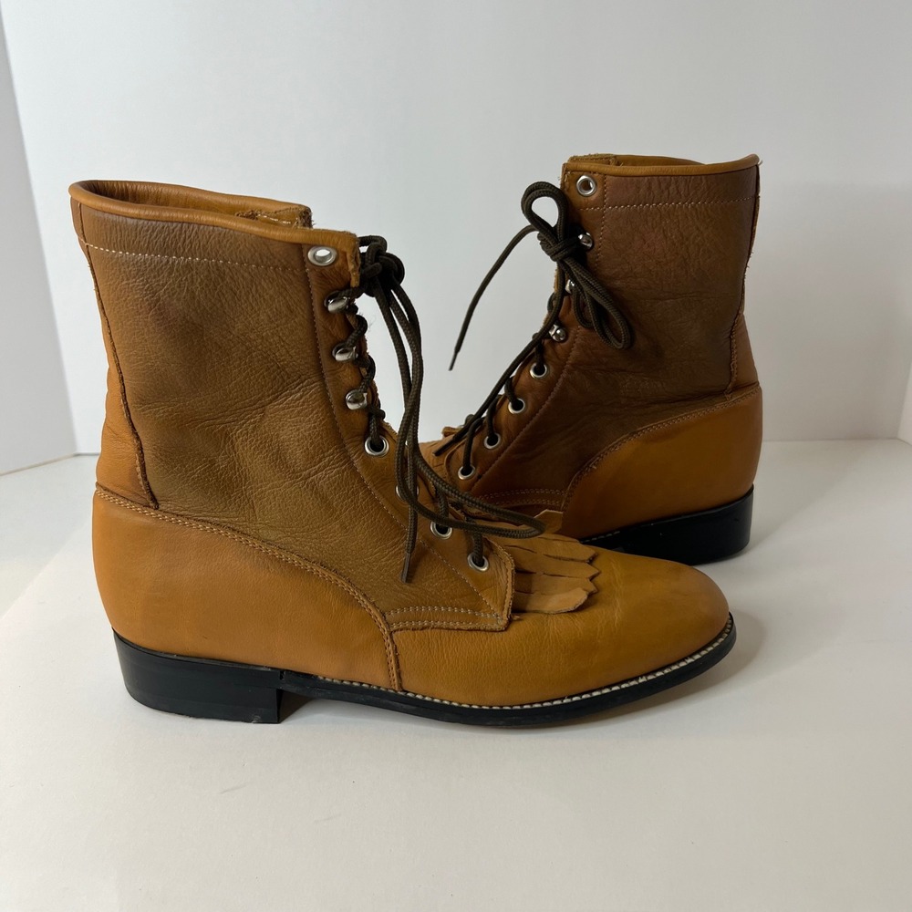 Vintage Diamond J Roper Kiltie Boots Western Leather Butterscotch Tan 6.5B‎